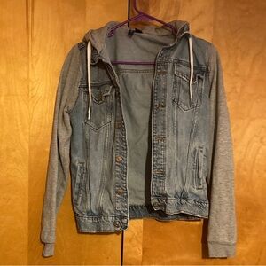 Divided by H&M XS 1P Blue Denim Jacket with Gray Hood